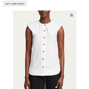 Ganni White Button-Up Sleeveless Blouse